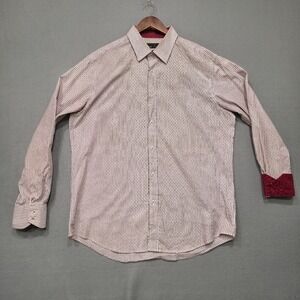 Quieti Men's Red‎ & White Long Sleeve Button Up Flip Cuff Shirt Size XL